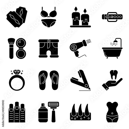 Pack of Makeup and Cosmetic Solid Icons