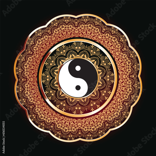 abstract mandala vector background with floral patterns, with Yin and yang symbol. Circular pattern in form of mandala for Henna, Mehndi, tattoo, decoration. Decorative ornament in oriental style.