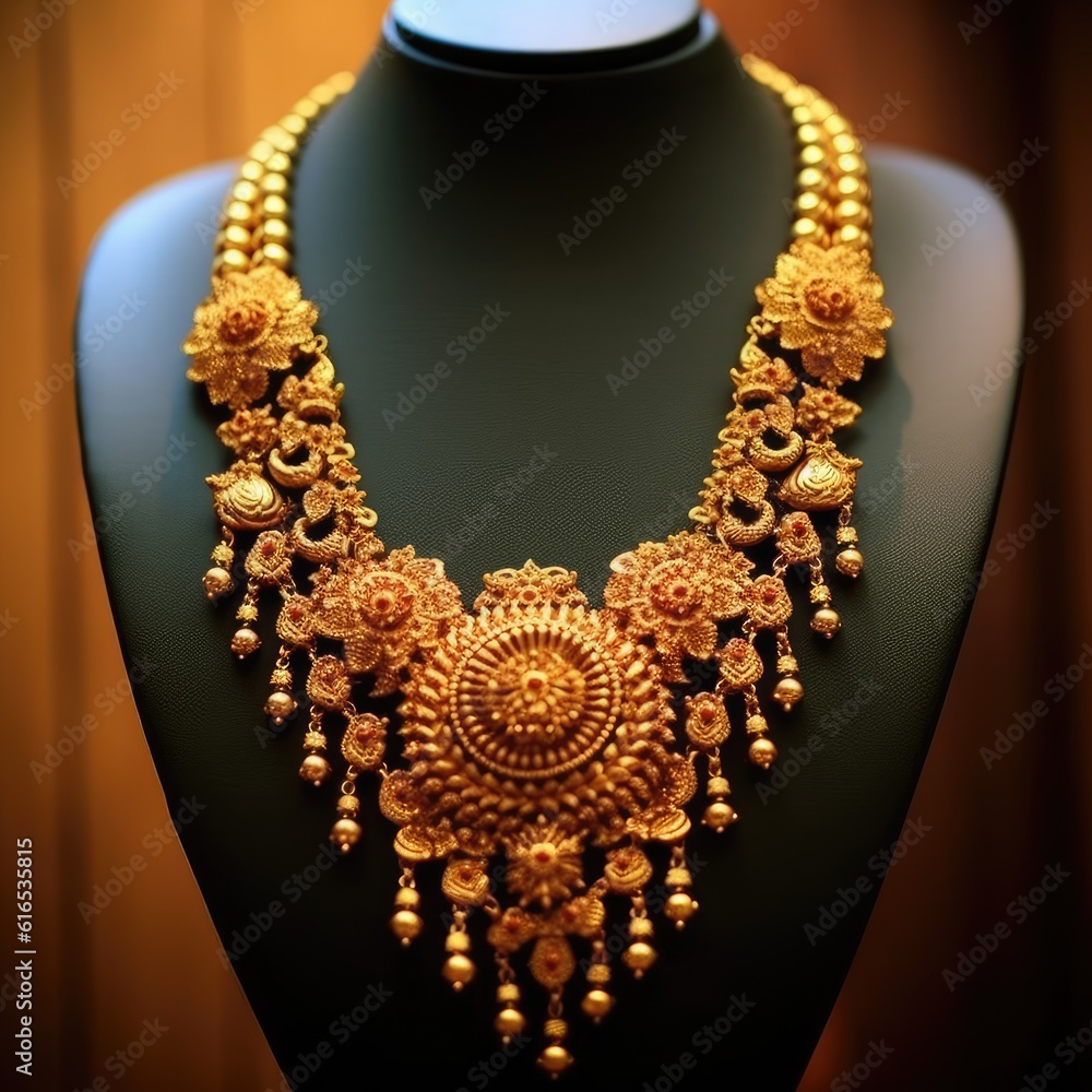 gold necklace on yellow background generative ai gold necklace on yellow background generative ai