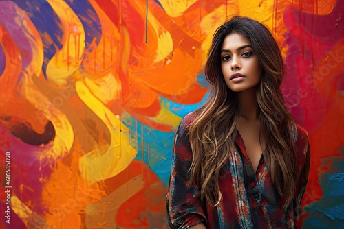 Indian young woman in front of a wall of graphite generative ai