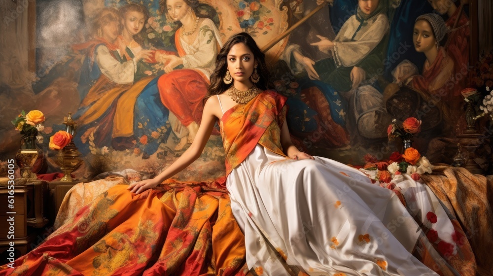Young indian Woman diwali antiques costume concept generative ai