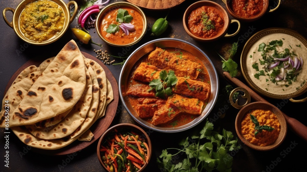 Top view traditional indian food on table generative ai Top view traditional indian food on table generative ai