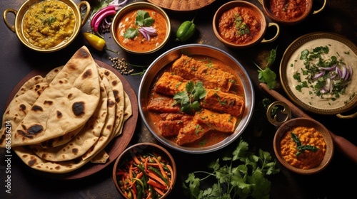  Top view traditional indian food on table generative ai 