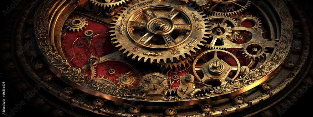  clock background, generative, ai, machine, mechanical, red, gold