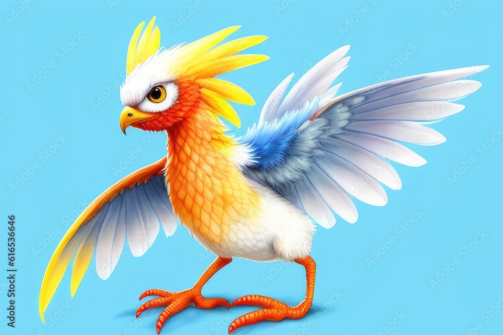 Obraz premium Watercolor imaginary a colorful bird, rainbow fur.