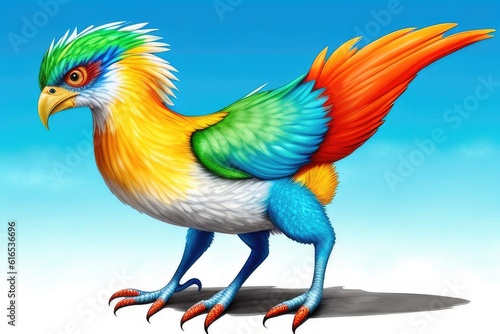Watercolor imaginary a colorful bird  rainbow fur.