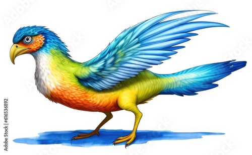 Watercolor imaginary a colorful bird, rainbow fur. © Andrei
