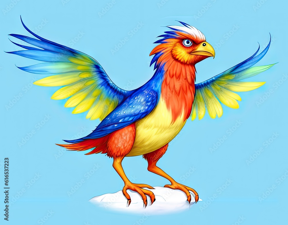 Fototapeta premium Watercolor imaginary a colorful bird, rainbow fur.