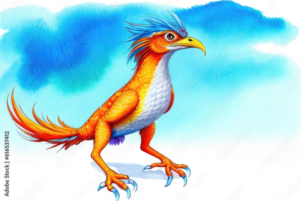 Obraz premium Watercolor imaginary a colorful bird, rainbow fur.