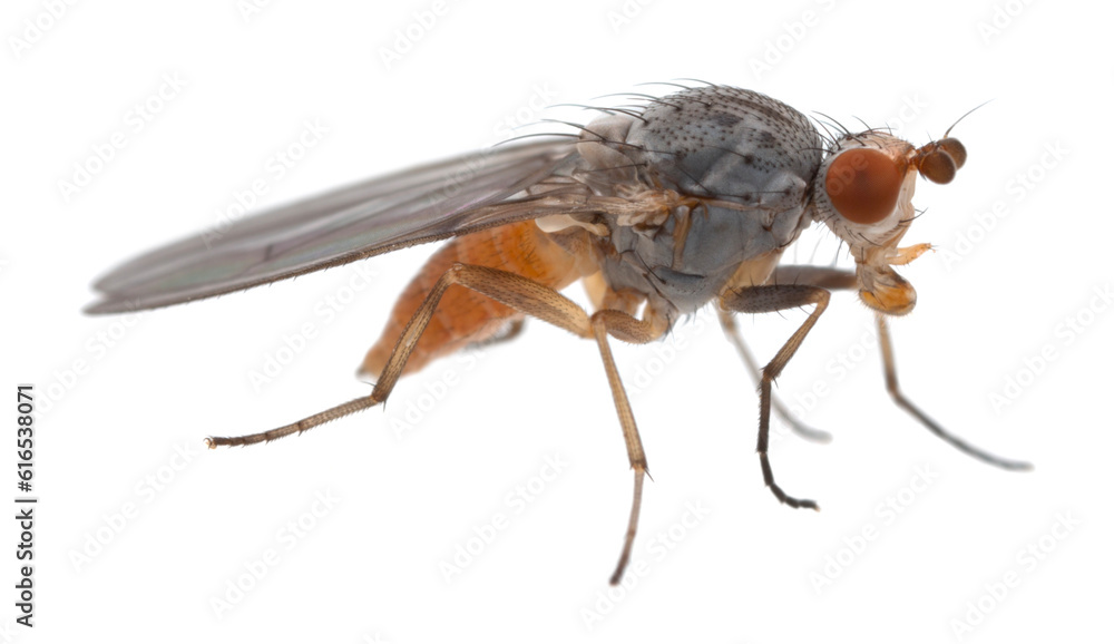 Fototapeta premium Heleomyzidae fly isolated on white background, macro photo with high magnifications