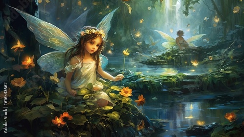 Fantasy Fairy in a magical forest wallpaper background art photo