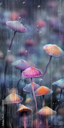 Pink fungi in the rain 