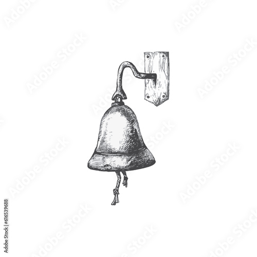 handdrawn sea bell illustration, ship bell drawing, sea, elements, marine illustrations, sea, ocean, water, ship bell tattoo