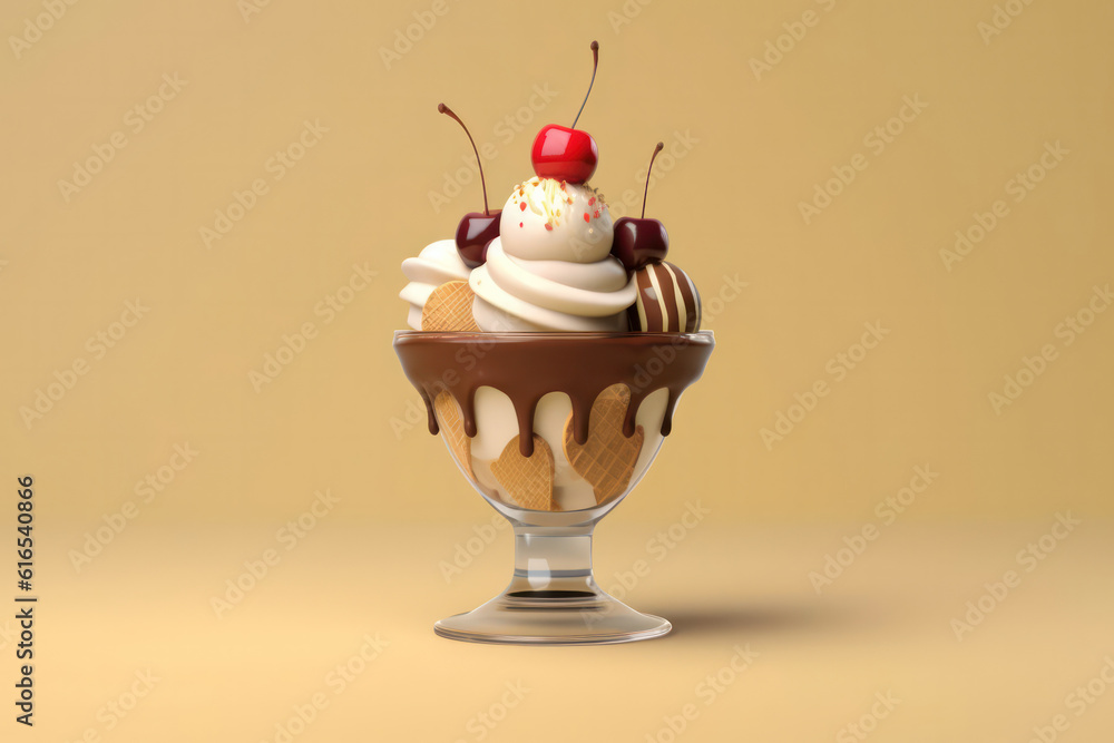 A hyperrealistic shot of a tempting ice cream sundae, layered with scoops of different flavors, whipped cream, and a cherry on top, showcasing the ultimate indulgence in hyperrealistic 8k detail A hyperrealistic shot of a tempting ice cream sundae, layered with scoops of different flavors, whipped cream, and a cherry on top, showcasing the ultimate indulgence in hyperrealistic 8k detail
