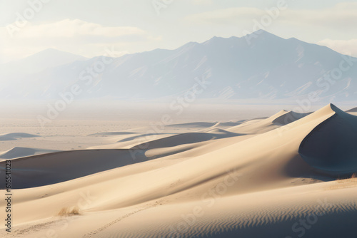 A stunning desert landscape with sand dunes stretching into the distance, bathed in warm sunlight and showcasing the unique beauty of arid environments in stunning 8k detail