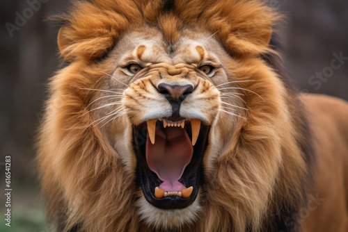 A powerful close-up of a roaring lion  displaying its strength and dominance in the animal kingdom  captured in high-quality 8k detail