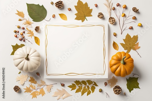 white card decorated with autumnal elements. Generative AI