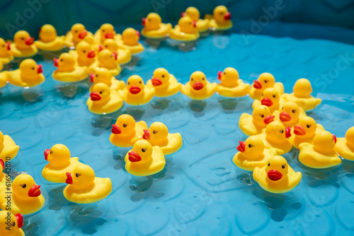 Multiple Rubber Duckies in Baby Pool photo
