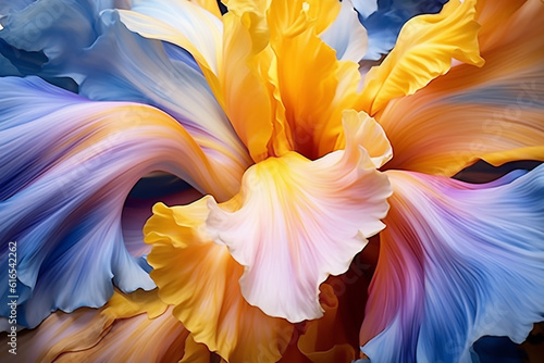 A closeup of acrylic painting iris flower multi colors, motion flowing down, abstract colors, liguid acrylic. AI Generative photo
