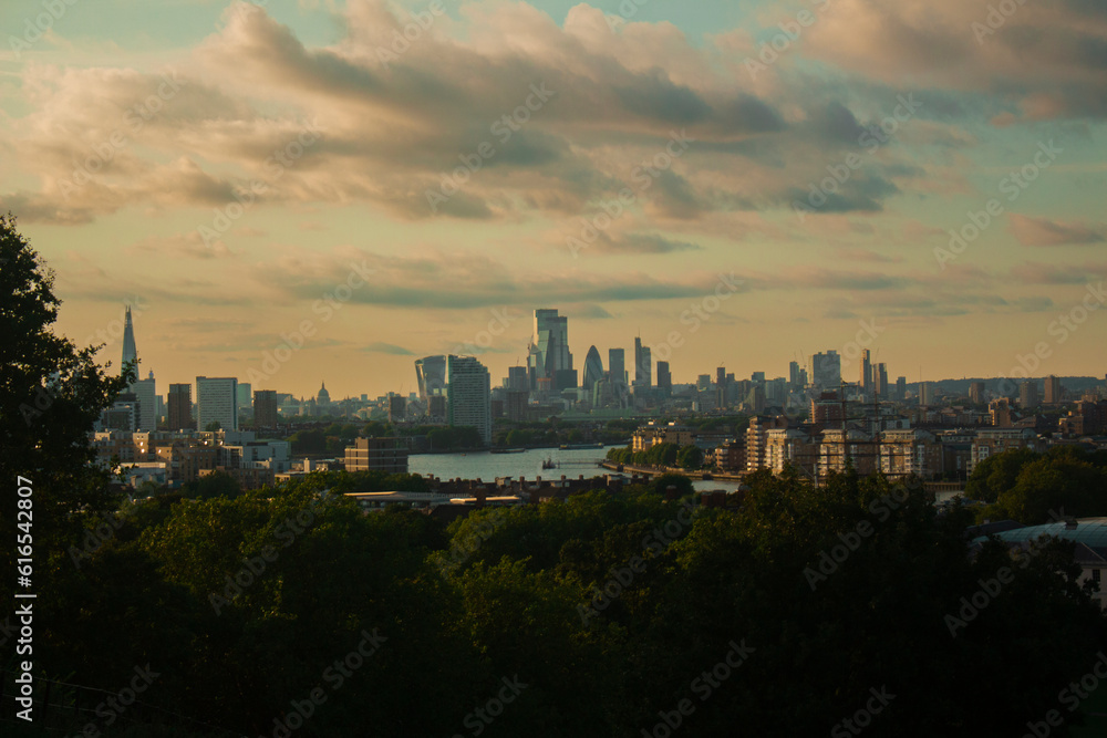 Sunset over London Skyline River Thames