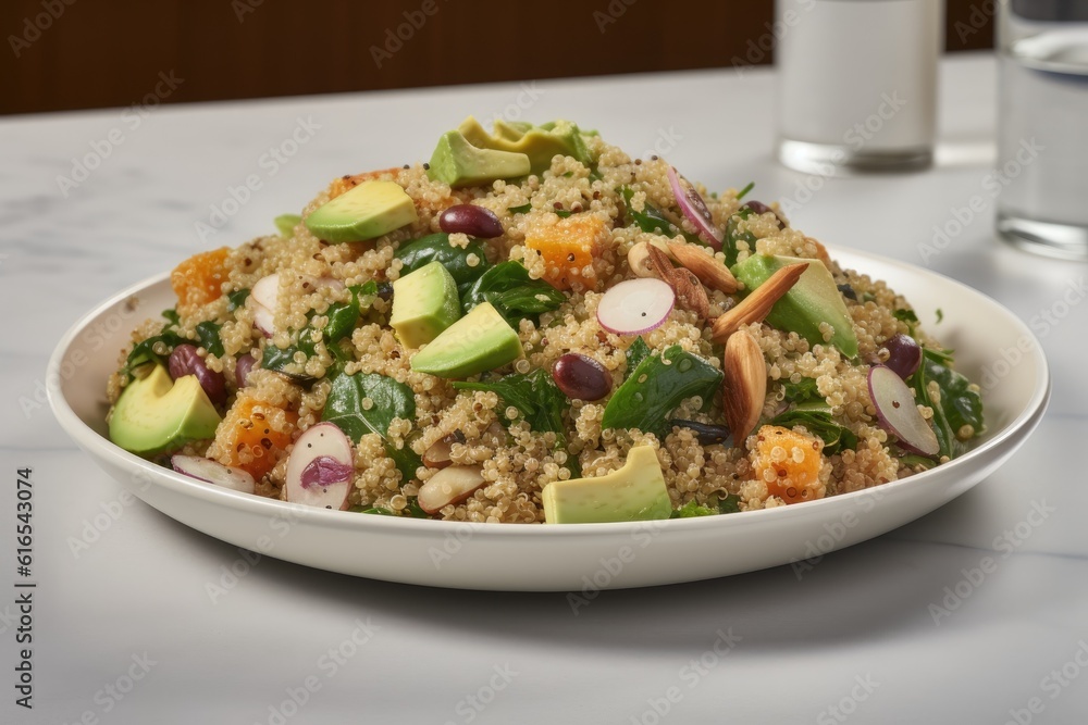 healthy salad in a white bowl on a wooden table healthy salad in a white bowl on a wooden table