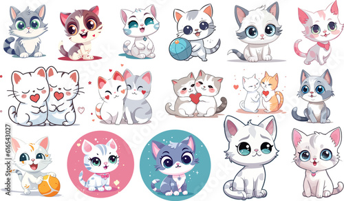set of cartoon cats