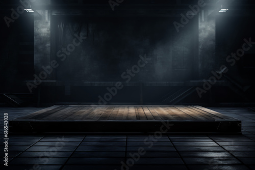 Darkroom background with a platform to showcase, product products marketing concept