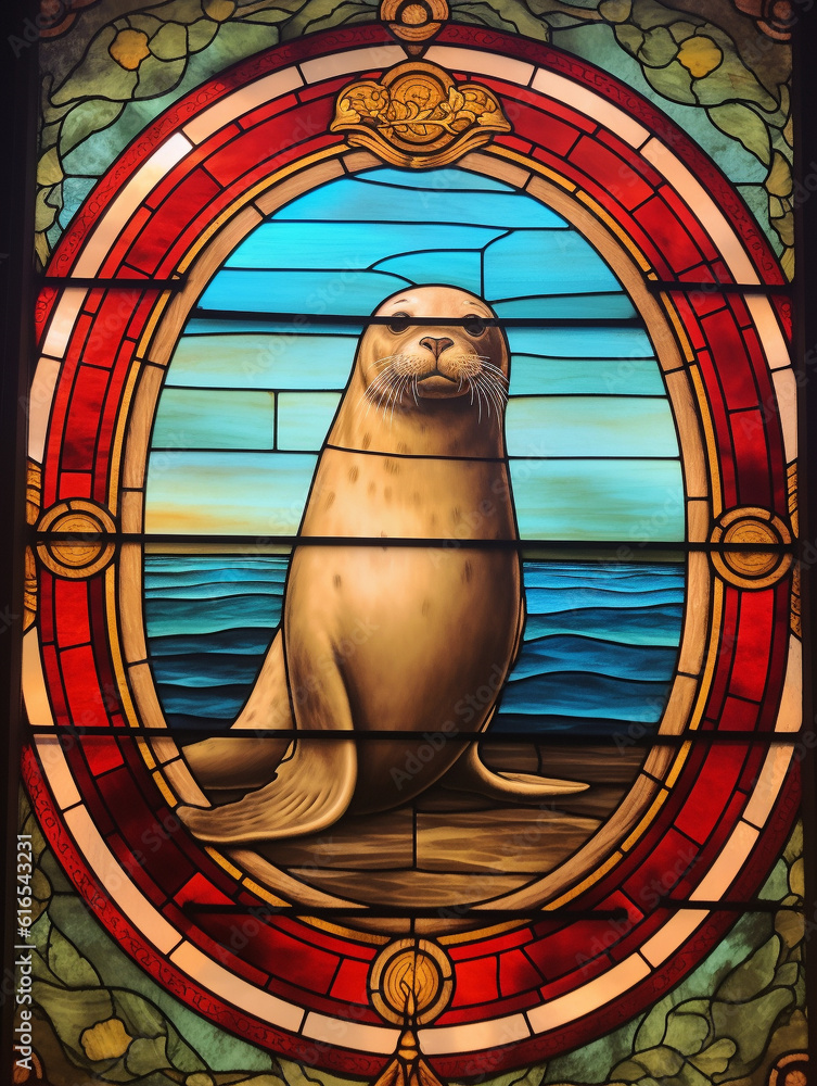 A Stained Glass Window of a Seal | Generative AI A Stained Glass Window of a Seal | Generative AI