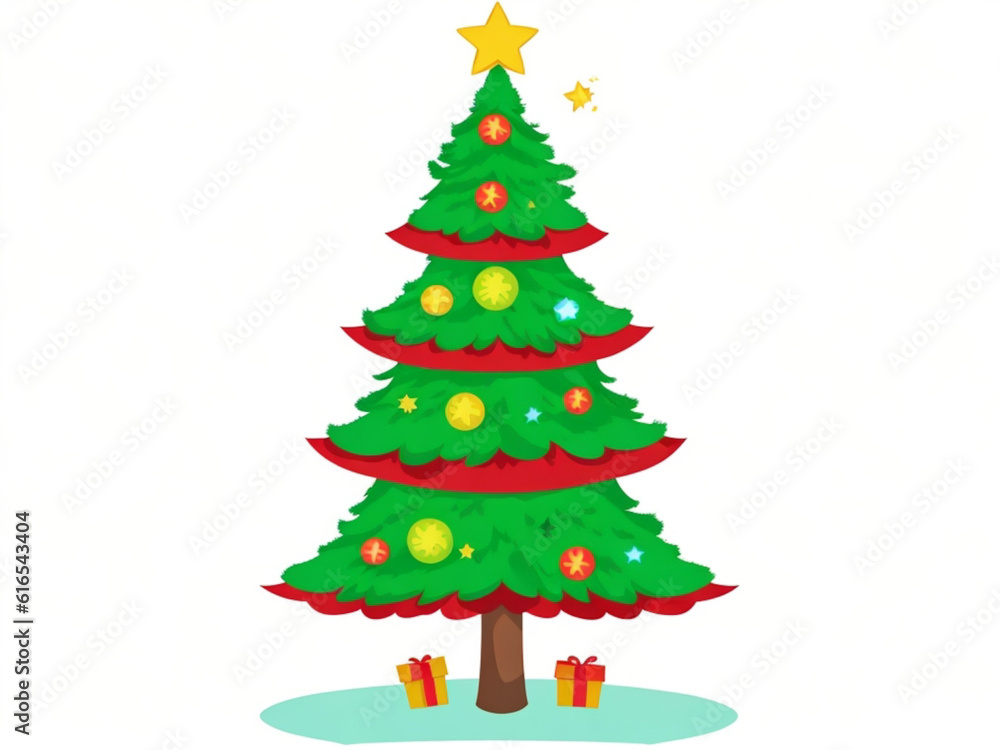 Fototapeta premium Vector decorated christmas tree with presents isolated on white background