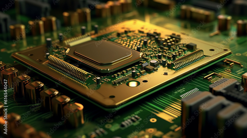 Futuristic rendering of a computer circuit board. Futuristic rendering of a computer circuit board.