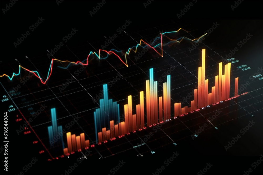 Financial charts and graphs projected on a large screen Financial charts and graphs projected on a large screen