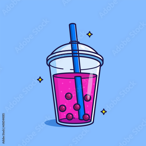 Bubble tea or pearl boba milk tea vector illustration. plastic cup with lid and straw and bright tapioca balls vector illustration. Boba milktea illustration.