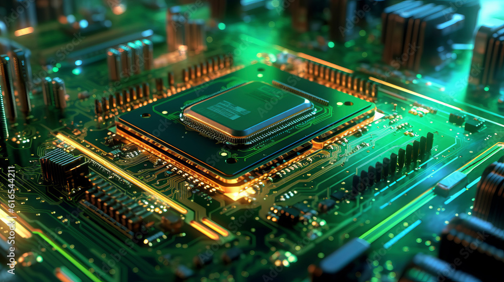 Obraz premium Futuristic rendering of a computer circuit board.