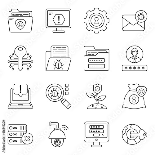 Set of Security and Protection Linear Icons

