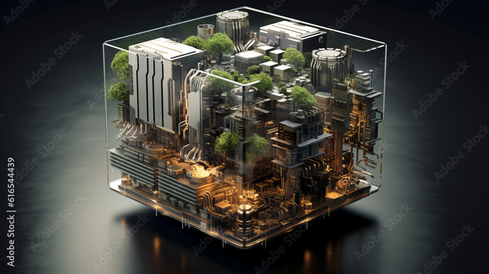 Fototapeta premium Futuristic rendering of a computer circuit board.