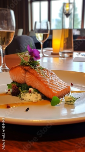 A luxury salmon dish at a 5 star restaurant