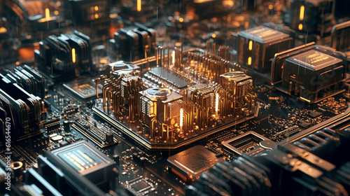 Futuristic rendering of a computer circuit board.