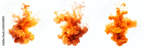 Orange color paint splash ink cloud liquid in water isolated transparent - Generative AI