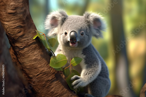 Cute koala in tree, animal generative ai photo