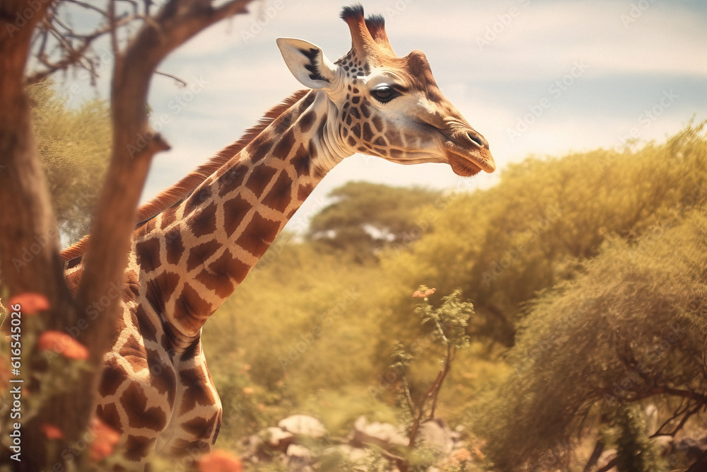 Fototapeta premium Giraffe in the african safari generative ai