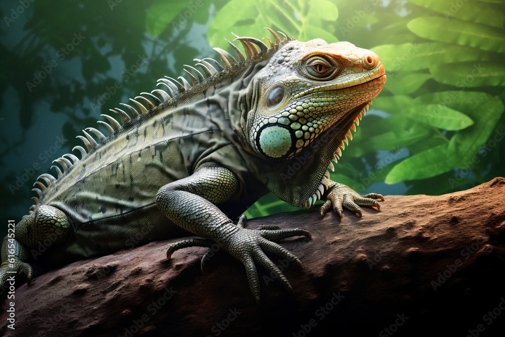 Obraz premium iguana on a tree animal generative ai