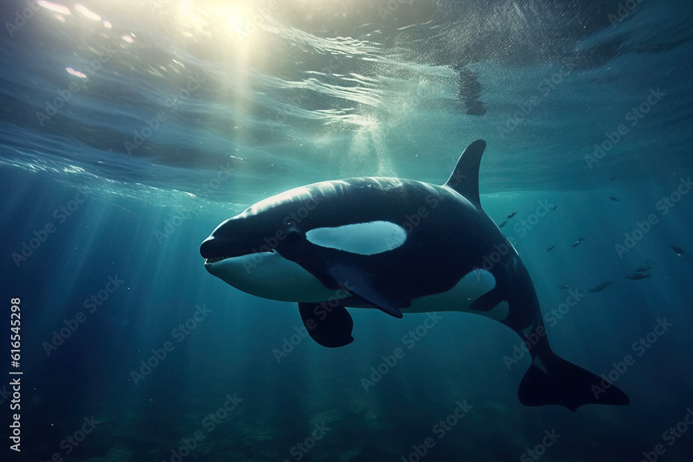 Majestic orca whale swimming in the ocean generative ai Majestic orca whale swimming in the ocean generative ai