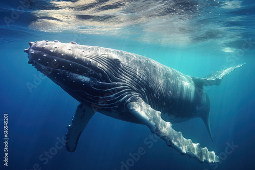 Majestic and beautiful humpback whale in the ocean, animal generative ai