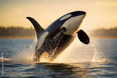 Majestic orca whale swimming in the ocean generative ai