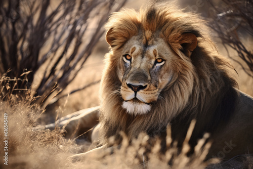 portrait of a lion in the safari  animal generative ai