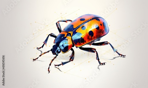  a colorful bug with dots on it's back legs.  generative ai © Anna