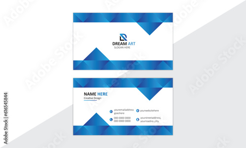 Blue gradient business card design. In triangle shape, with a place of giving logo. Simple eye catching design design. Template design. 
