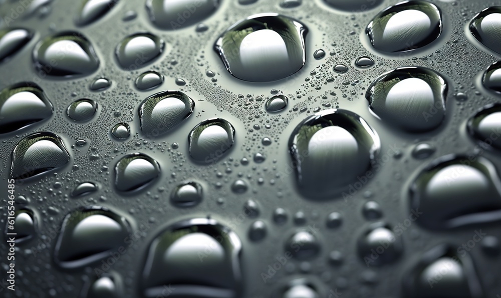  a close up of water droplets on a surface of glass.  generative ai
