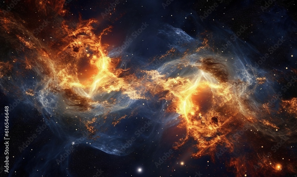 two orange and blue stars in the middle of a space. generative ai two orange and blue stars in the middle of a space. generative ai