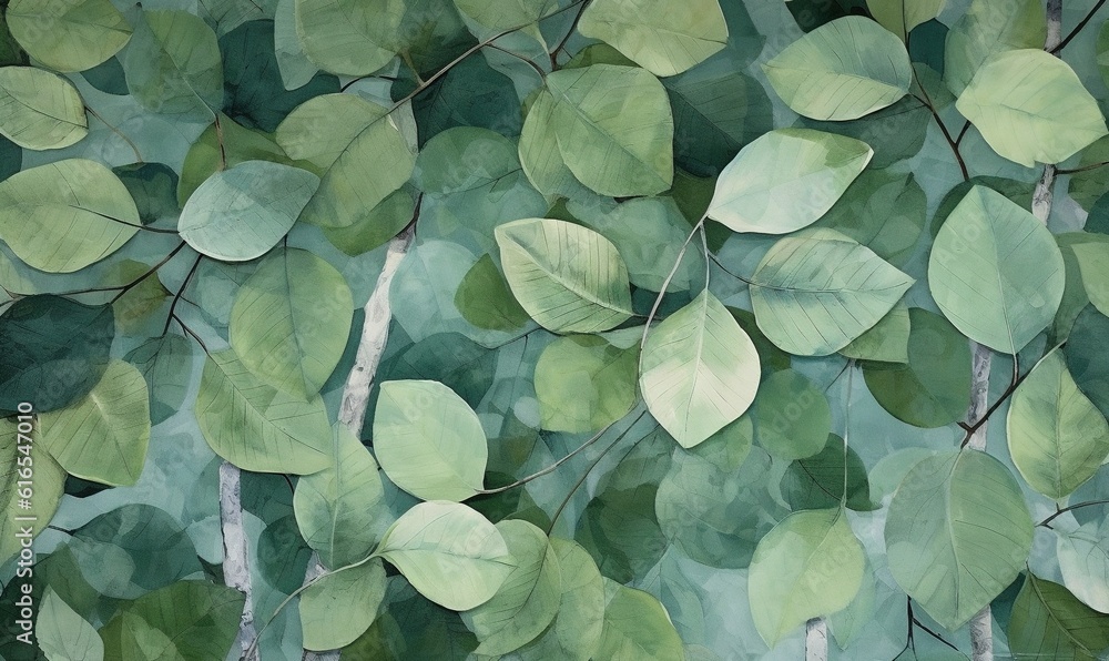 a painting of a group of trees with leaves on it. generative ai a painting of a group of trees with leaves on it. generative ai